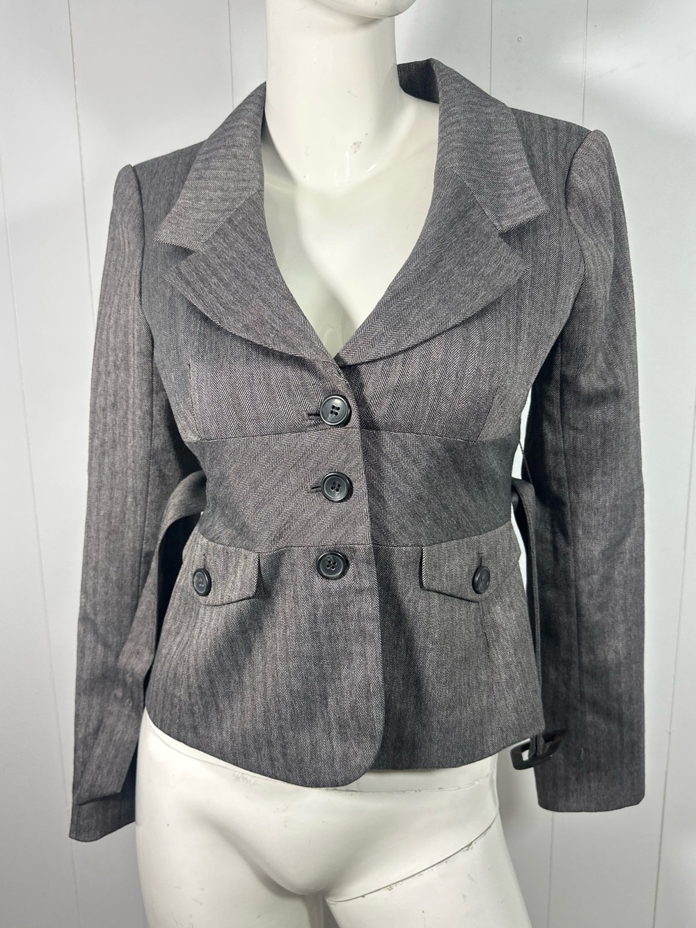 NWT The Limited Wz 2 Womens Blazer Herringbone Belted Brown 3 Button Stretch - Picture 4 of 15
